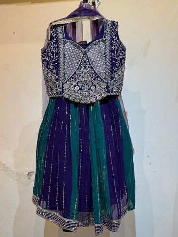 Festive designer Purple and teal combination Lehanga choli for girls with full work top