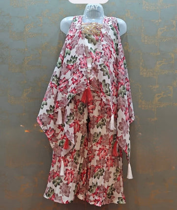 Pink flowers flowy shrug palazzo set