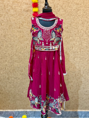 Festive Pink Lehanga choli for girls with Butterfly design (Copy)