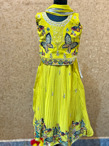 Festive Sunny Yellow Lehanga choli for girls with Butterfly design