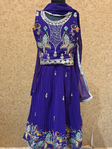 Festive Royal Purple Lehanga choli for girls with Butterfly design