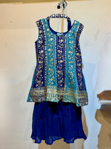 Dual Blue Festive Gharara set with Flowy Pants