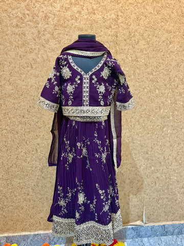 Festive Wine Lehanga choli for girls with Gold thread Embroidery