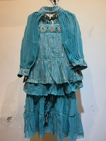 Muted blue poncho sharara sequence work