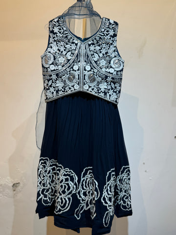 Navy Embroidered choli in bold flower design