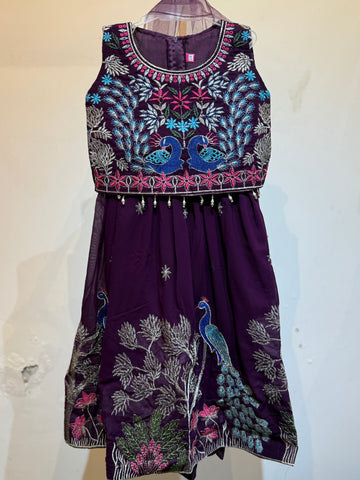 Wine Embroidered choli in peacock design