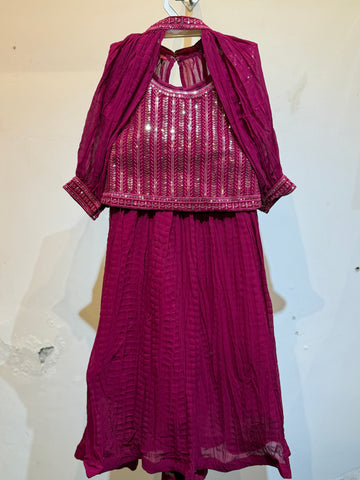 Bright pink Poncho choli in Gold sequence