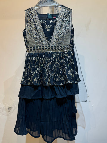 Dark Navy Peplum full sequence work Sharara