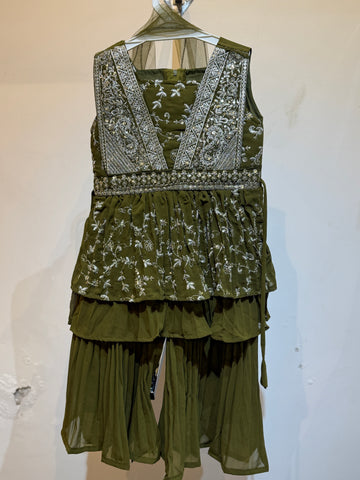 Mehandi Green Peplum full sequence work Sharara