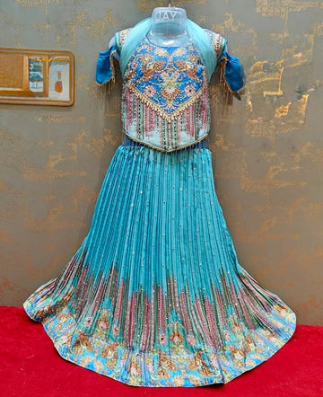 Sky blue Choli with beautiful tassels at hip and shoulder