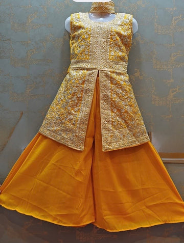 Bright Yellow front slit festive wear sharara