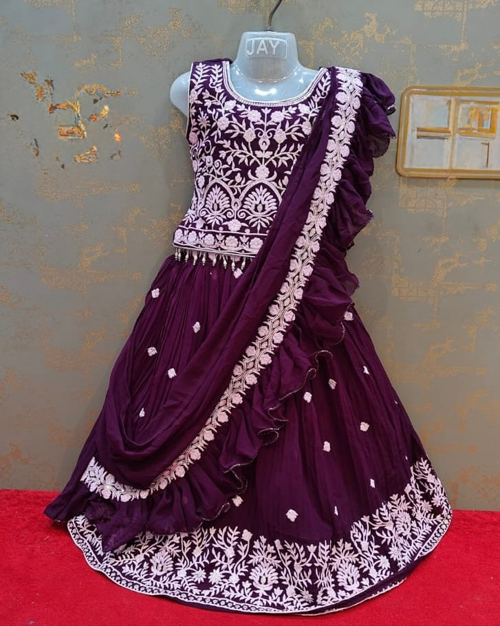 Wine Latest Saree Model Choli with Thread Embroidery all over