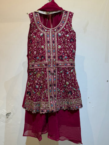 Rani Pink front slit full work premium sharara