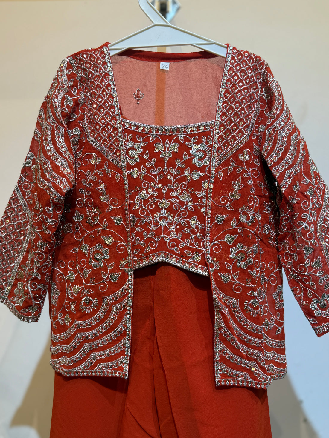 Orange Premium Festive palazzo set with medium length grand shrug