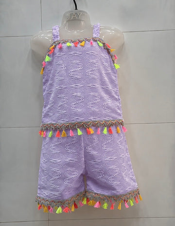 Lilac tassel Soft cotton top and shorts