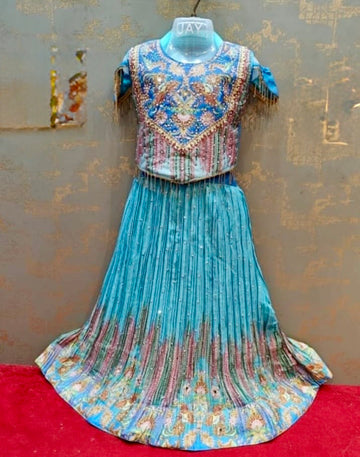 Sky blue designer tassel work lehanga