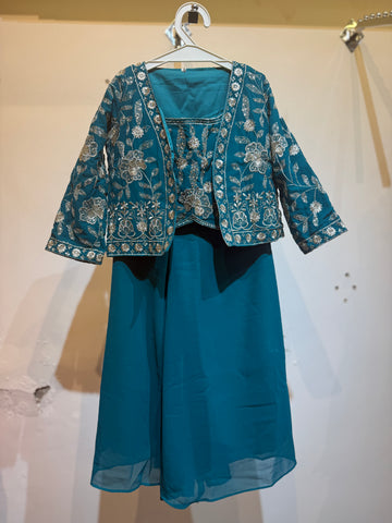 Hunter green full work crop top with jacket palazzo set