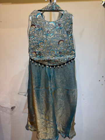 Blue U cut full work palazzo