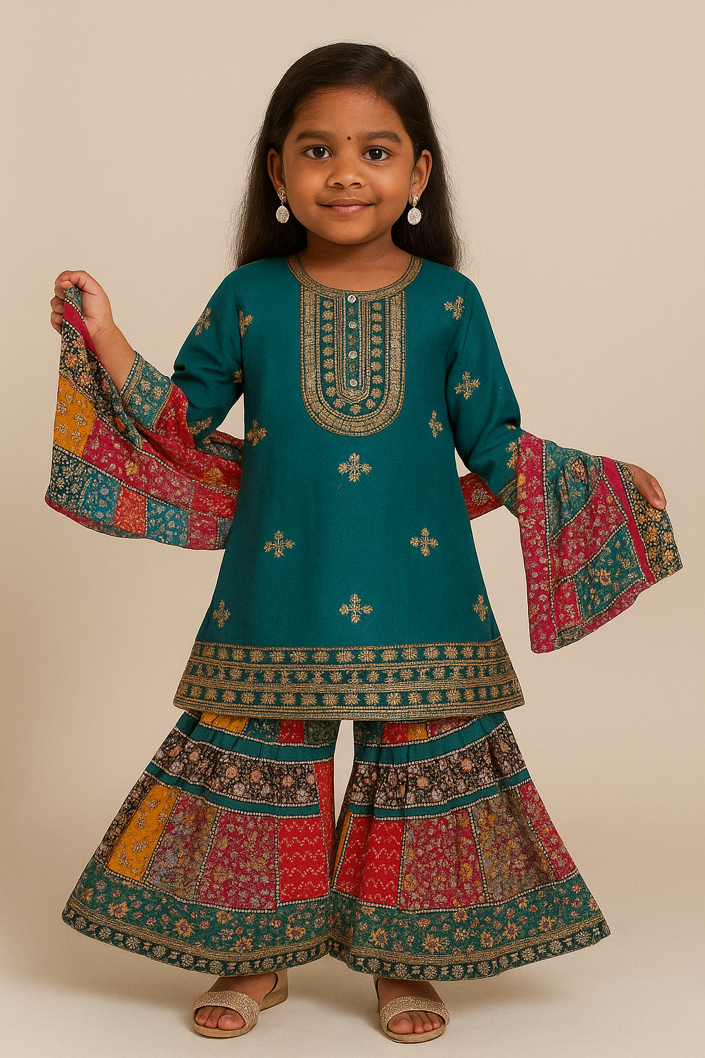 Peacock Green Pakistani gharara