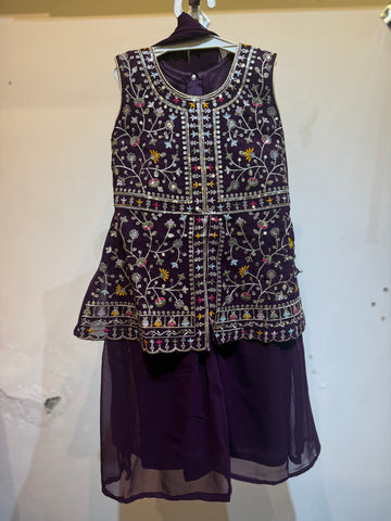 Front slit full work wine sharara