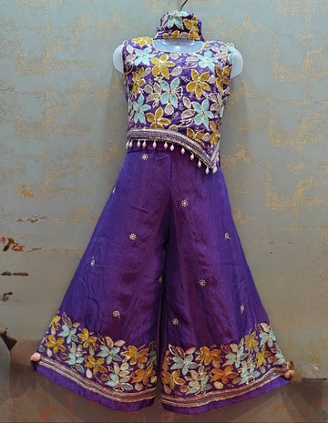Bright Purple slant top heavy palazzo suit