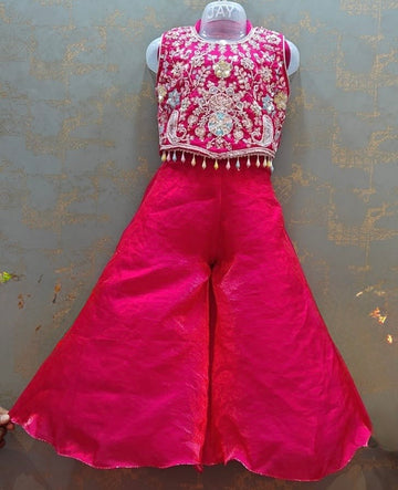 Pink Heavy pearl work tissue  palazzo suit