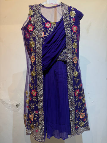 Purple Saree model Festive designer choli with embroidered net long shrug