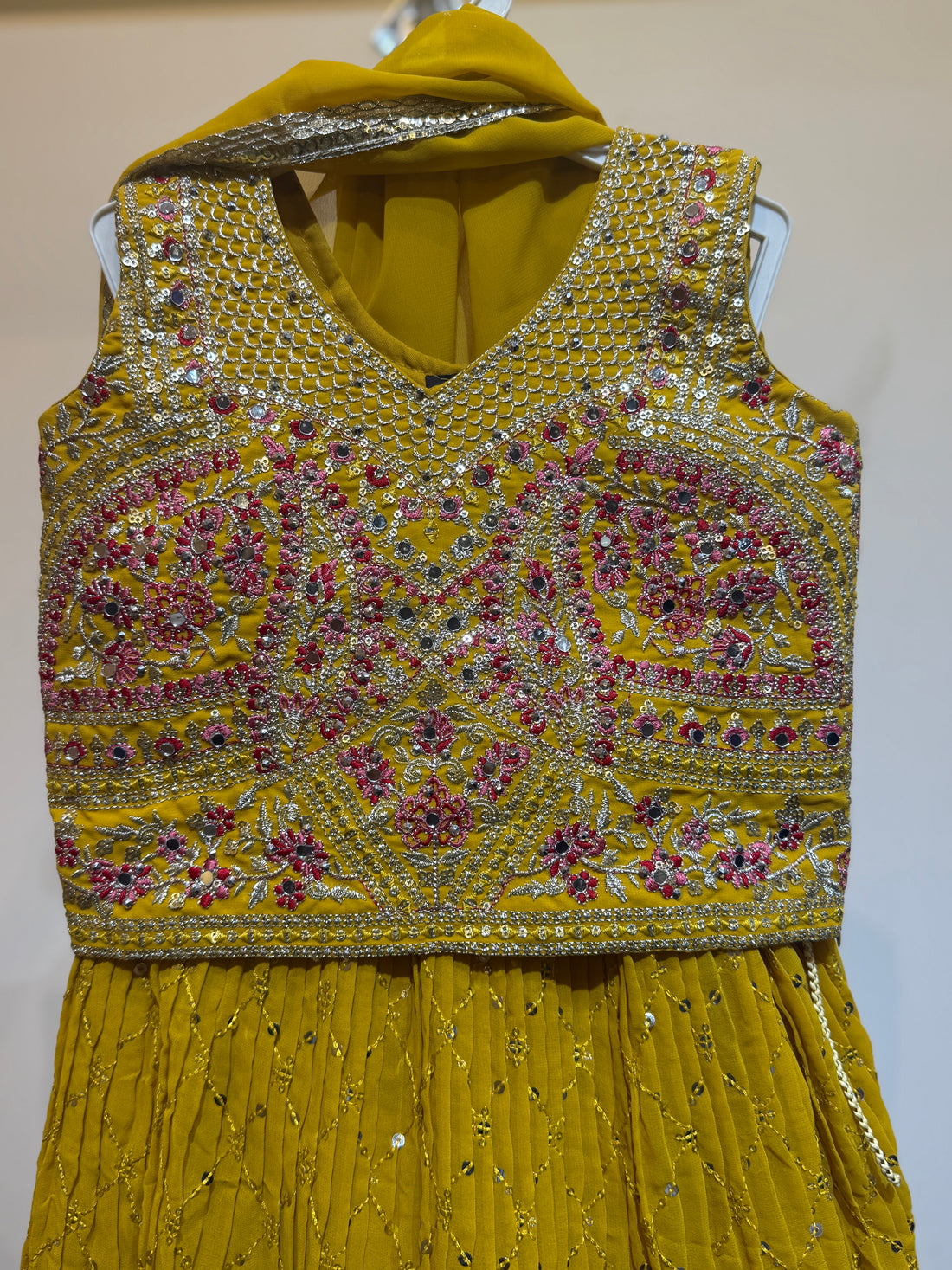 Festive grand yellow full sequence embroidery work choli, with diamond sequence bottom