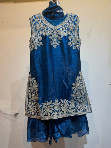 Shining peacock color zari embroidery festive wear sharara