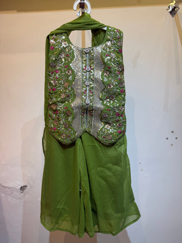 Parrot green full embroidery top with palazzo pany