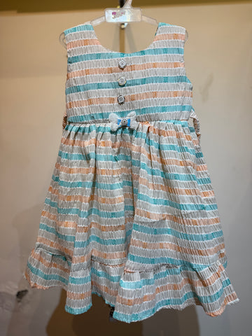 Orange blue stripes bubble frock