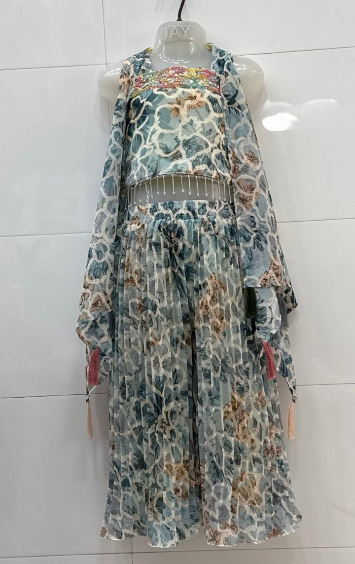 Grey Bold flower flowy shrug palazzo set