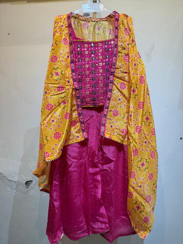 Shocking pink sharara with yellow shrug