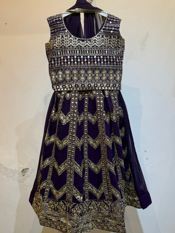 Festive grand Purple full zig zag gold sequence Lehanga