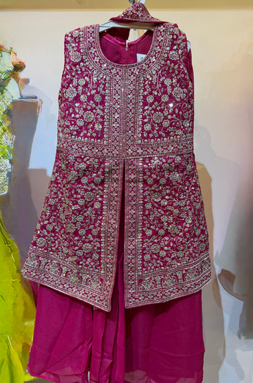 Rani Pink front slit full work premium sharara