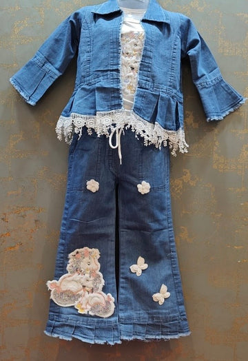 Denim over coat 3pcs vacation set