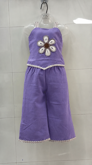 Majestic purple single flower sleeveless top and pant