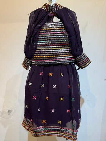 Bright wine full foil sequence work poncho choli with pocket in hip