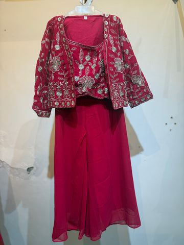 Pinky crop top with jacket palazzo set