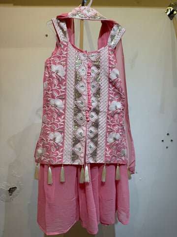 Pastel baby pink palazzo set thread embroidered top