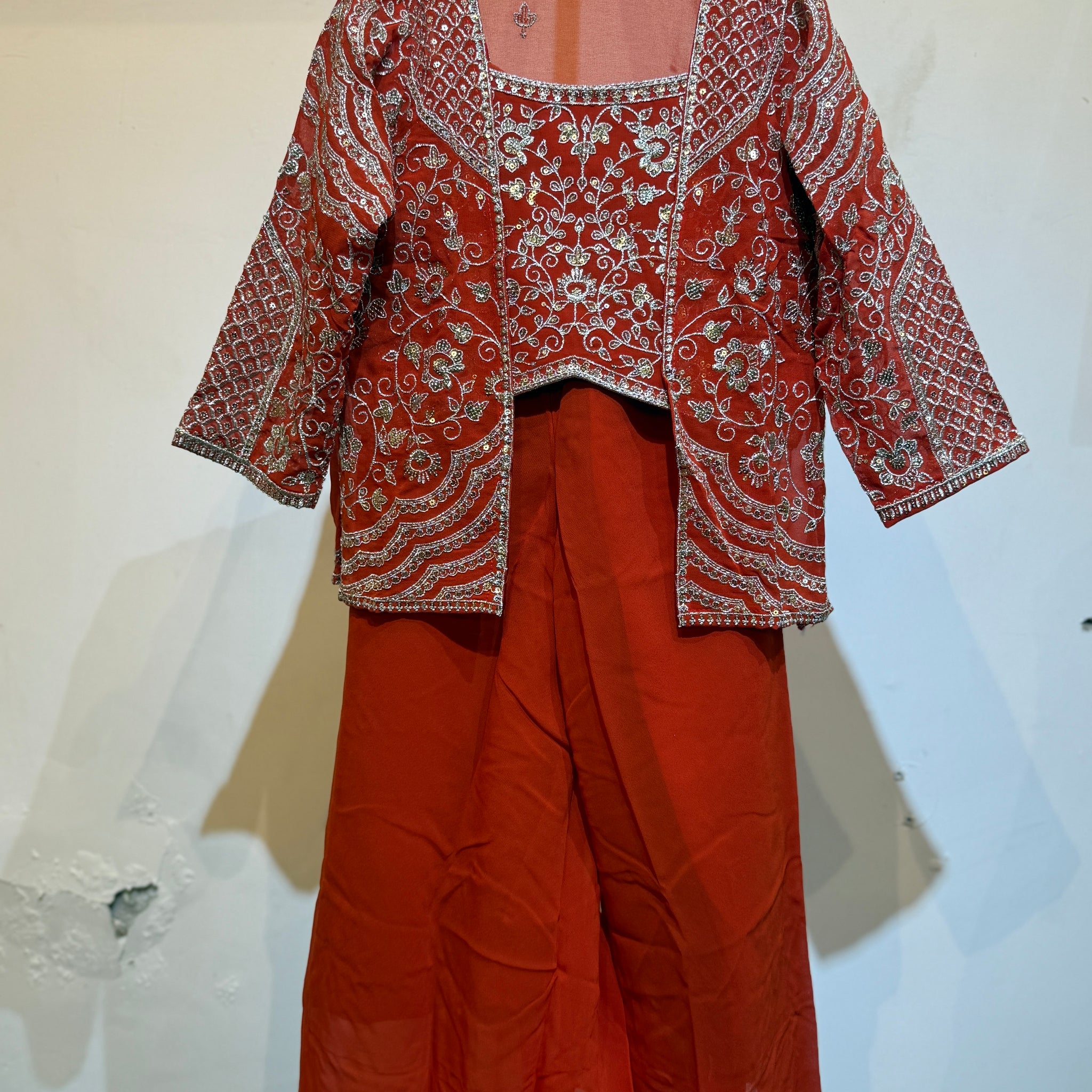 Orange Premium Festive palazzo set with medium length grand shrug