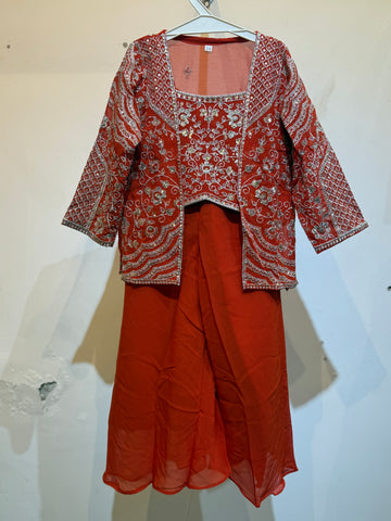 Orange Premium Festive palazzo set with medium length grand shrug