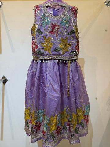 Lavender Fendi organza floral border elite choli
