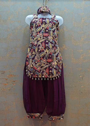 Wine full work punjabi suit