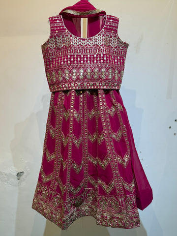 Festive grand Pink full zig zag gold sequence Lehanga