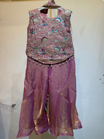 Pink U cut full work palazzo