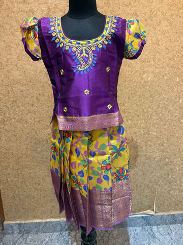 Purple and yellow floral pavadai sattai