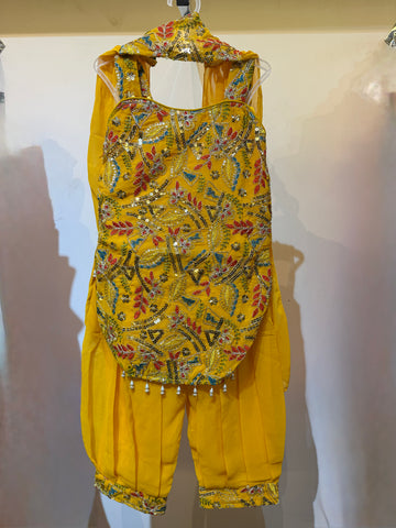 Yellow full work punjabi suit