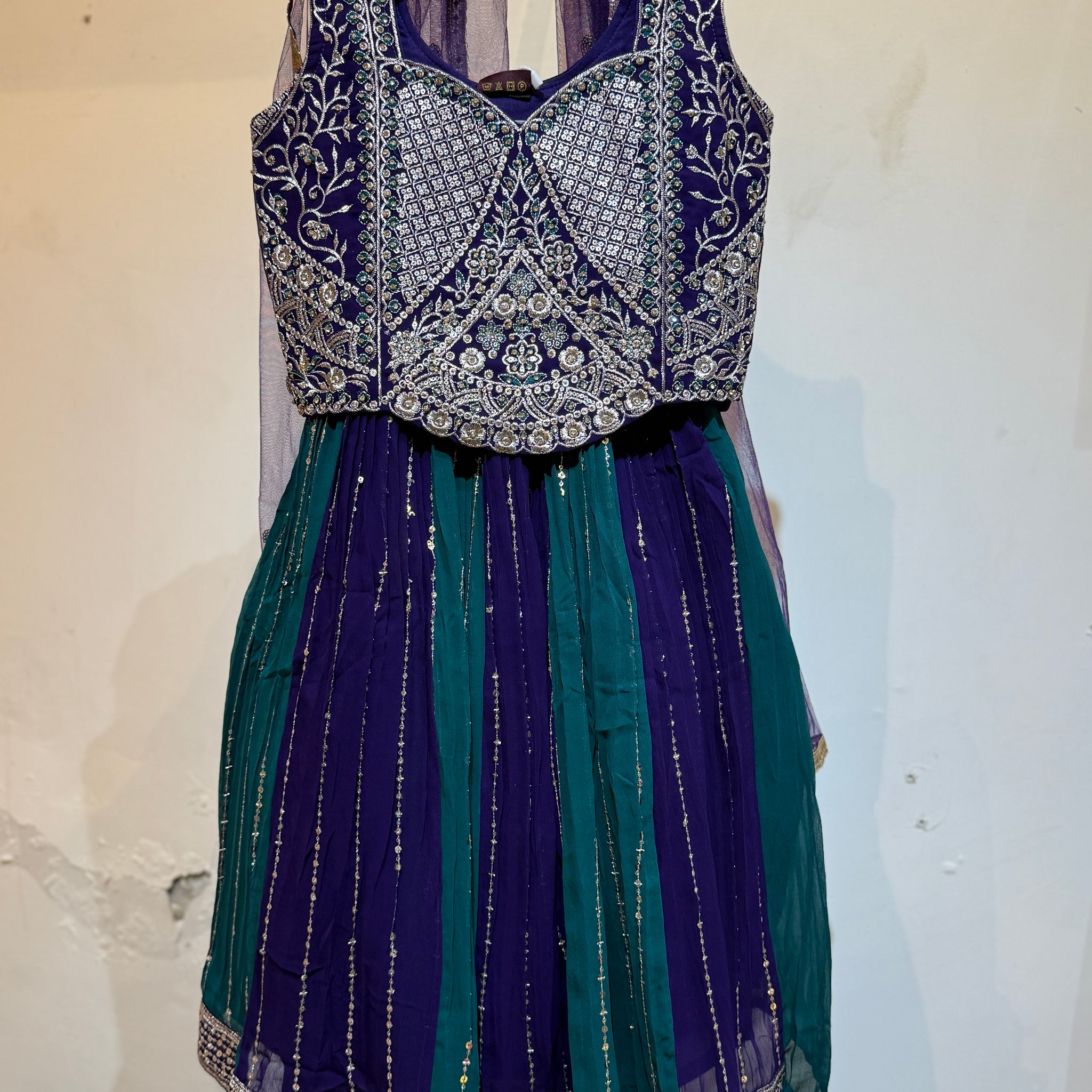 Festive designer Purple and teal combination Lehanga choli for girls with full work top