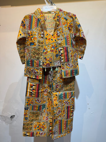 Yellow Box print  3pcs jacket set